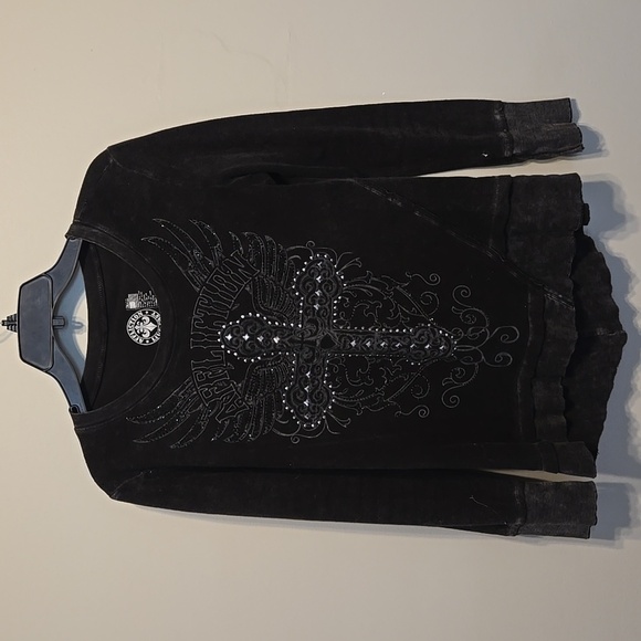 Vintage Affliction Women Cross Moto Long Sleeves Top Sweater - Picture 1 of 5